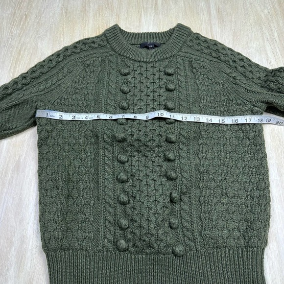 J Crew Olive Green Cozy Fitted Popcorn Wool Cable Knit Pullover Sweater XS - Picture 12 of 15